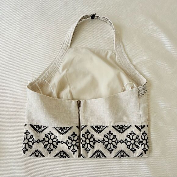 PatBO Womens Set Wide Leg Pants Halter Top Embroidery Linen Blend Fashion 0-2 - Picture 3 of 9